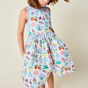 Mini Biden Harlow Back Detail Dress Ivory Holiday Print Girls Kids 3 4